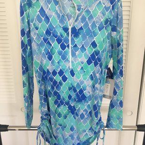 IBKUL Athleisure: drawstring tunic top--NWT-- zip mock neck, mesh sleeves  sz M